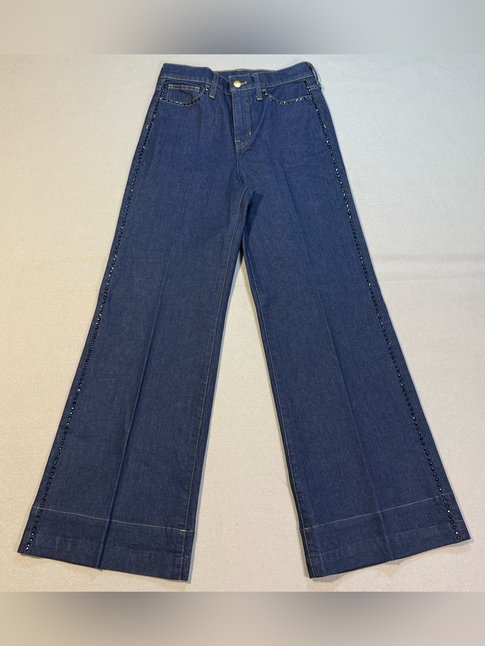 J.Crew Re-Imagined ’96 Denim Trouser Jeans Blue Rhinestone Wide Leg Size 26